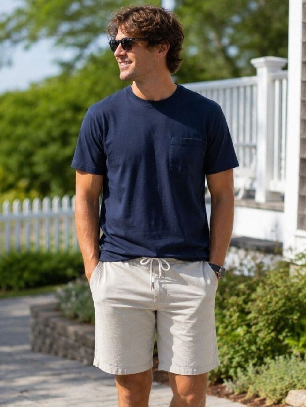 PD&C Large $59 Organic Cotton Stretch Khaki Drawstring Pull On Hybrid Shorts
